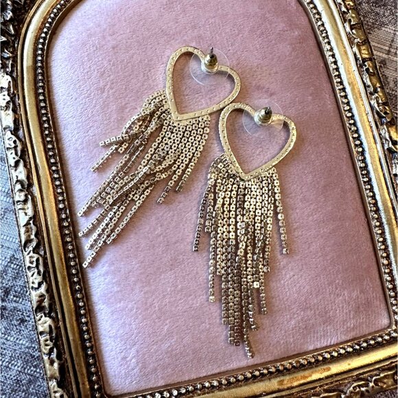 Heart-Shaped Gold-Tone Fringe Dangle Earrings With Rhinestone Accents Park Lane - Picture 5 of 9